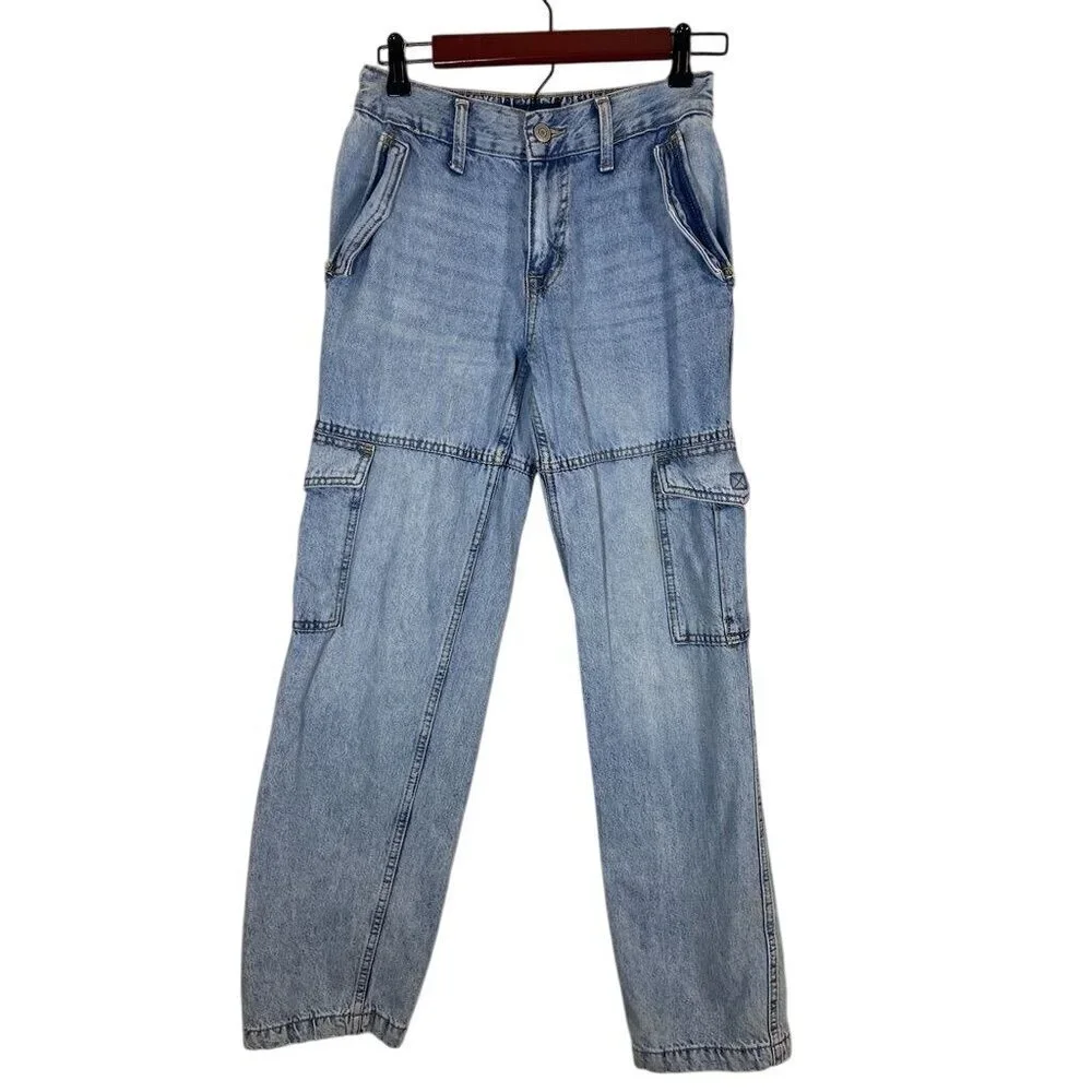 Aeropostale Low Rise Cargo Jean XS Light Wash Y2K Baggy Grunge Skater Festival